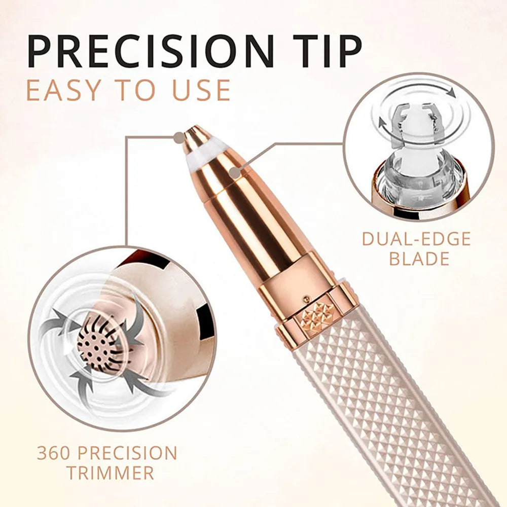 2-in-1 Flawless Facial Hair Remover & Eyebrow Trimmer | USB Rechargeable, Painless & Portable | Pink